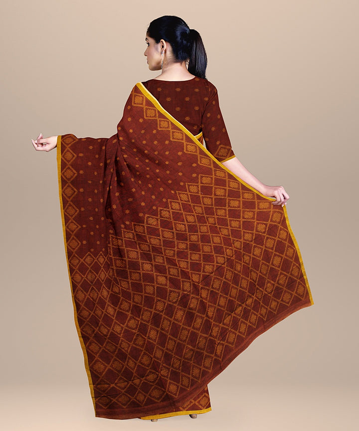 Maroon yellow handloom cotton bengal saree