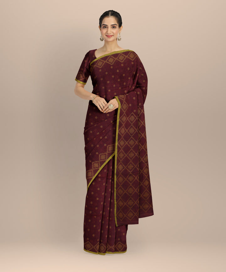 Dark brown coffee handloom cotton bengal saree