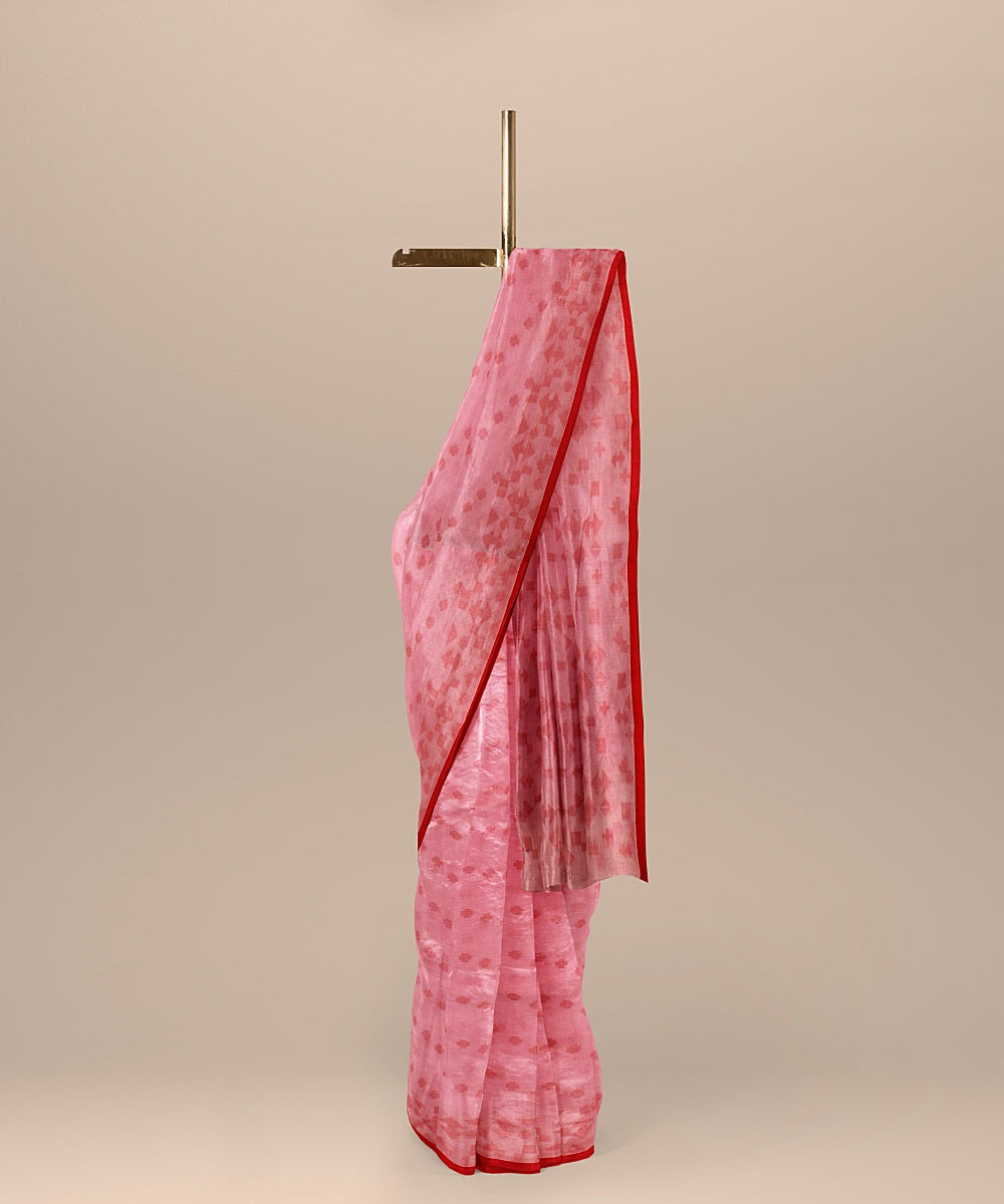 Pink red handwoven bengal cotton saree