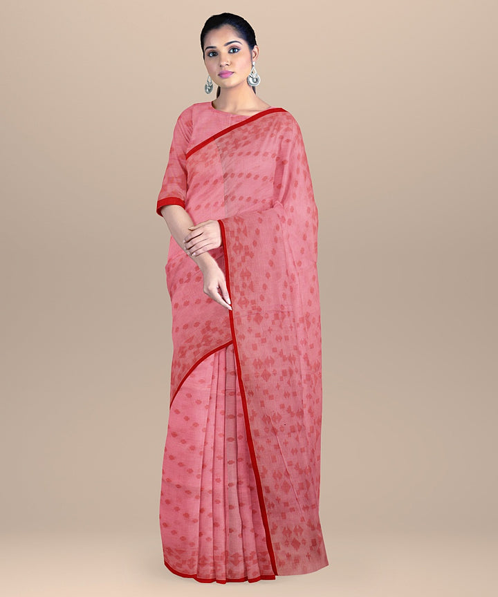 Pink red handwoven bengal cotton saree