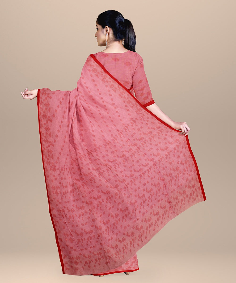 Pink red handwoven bengal cotton saree