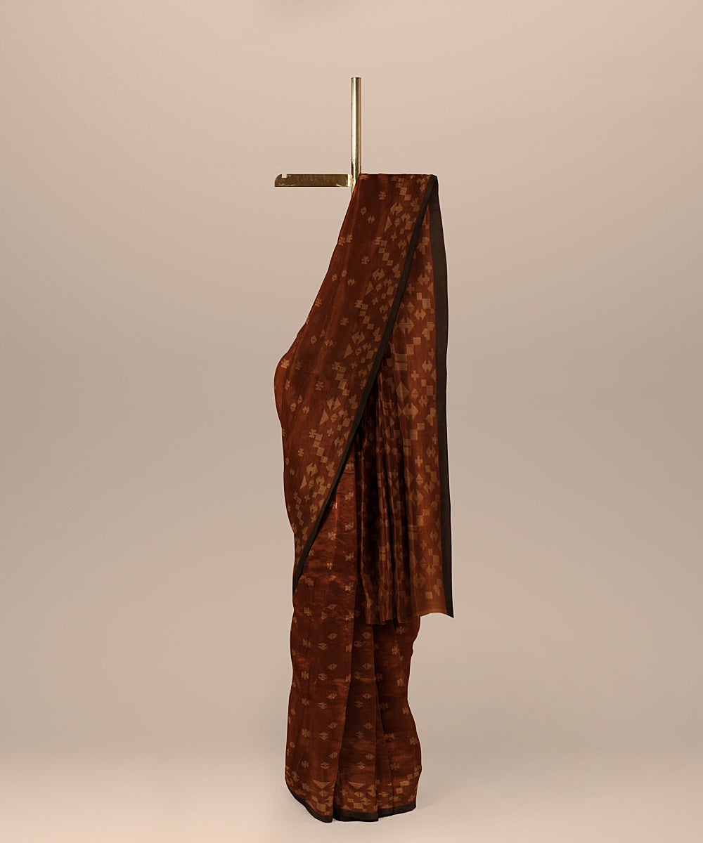 Brown black handloom cotton bengal saree