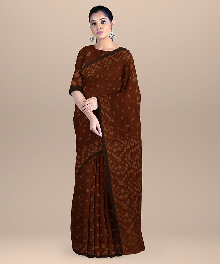 Brown black handloom cotton bengal saree