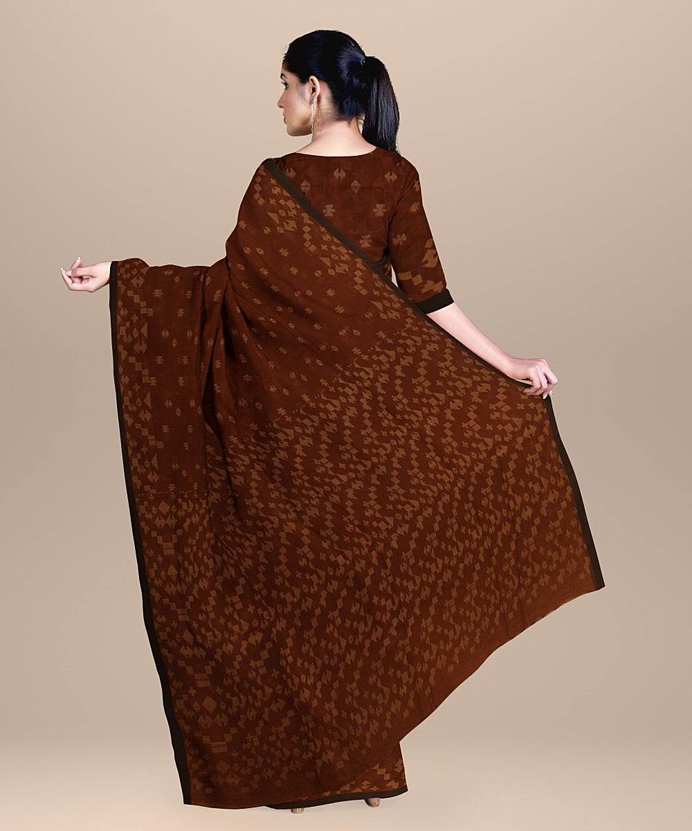 Brown black handloom cotton bengal saree