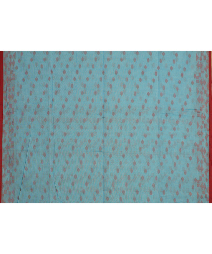 Sky blue red cotton handloom bengal saree