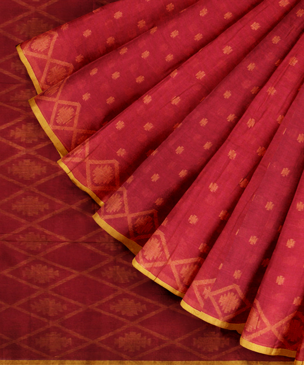 Red yellow cotton handloom bengal saree