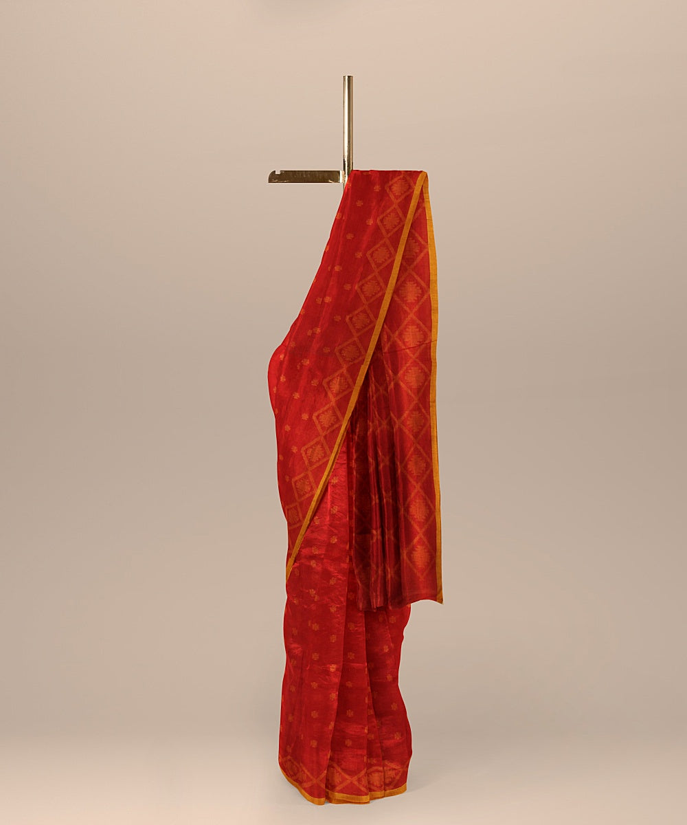 Red yellow cotton handloom bengal saree