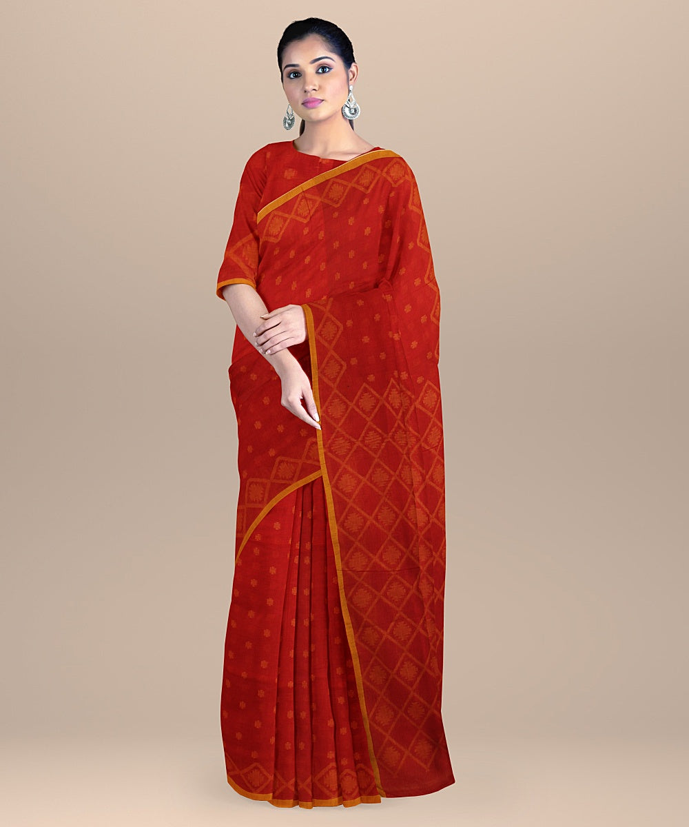 Red yellow cotton handloom bengal saree