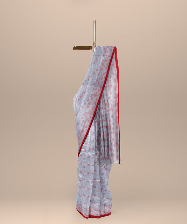 Grey red handloom cotton bengal saree