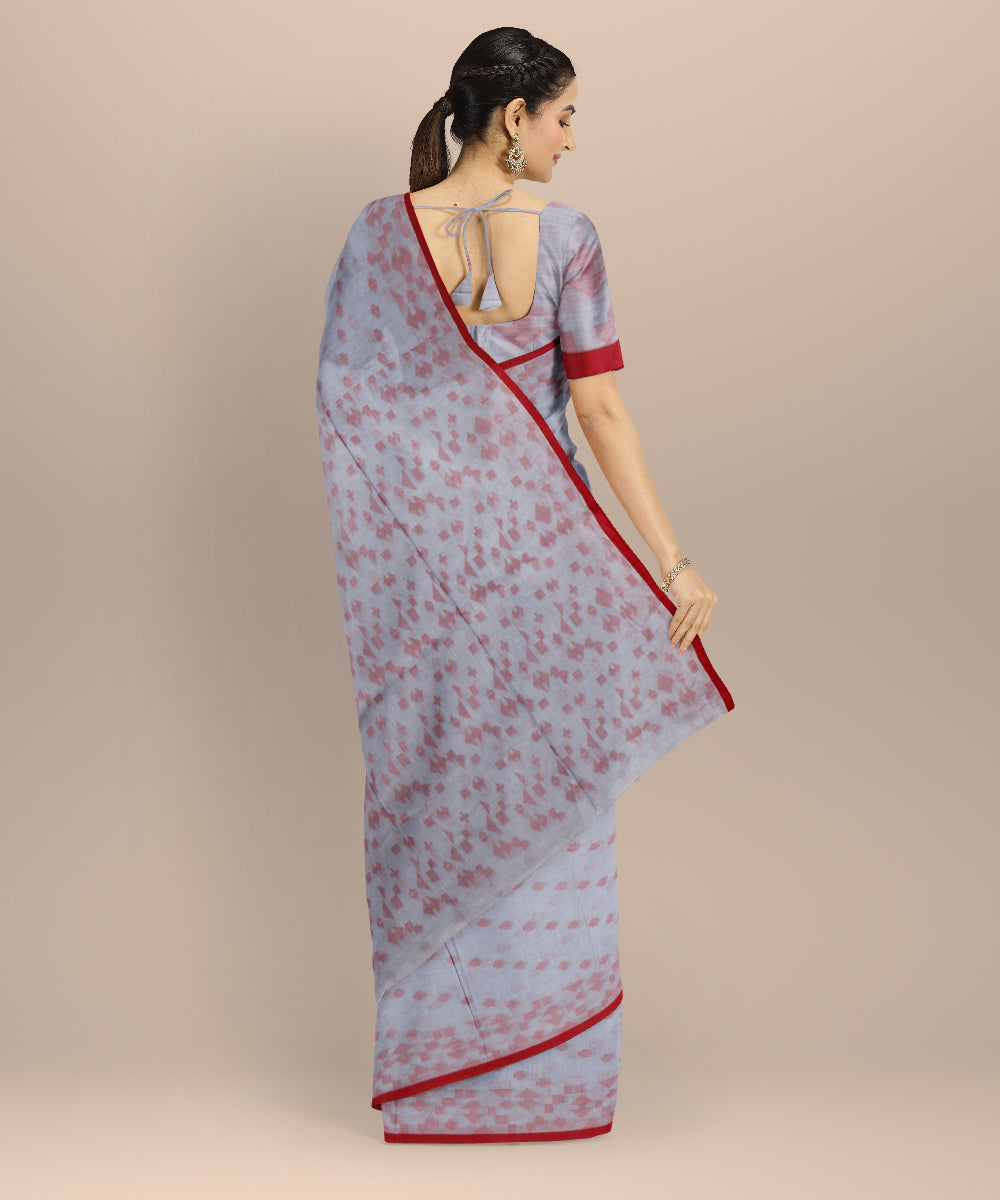 Grey red handloom cotton bengal saree