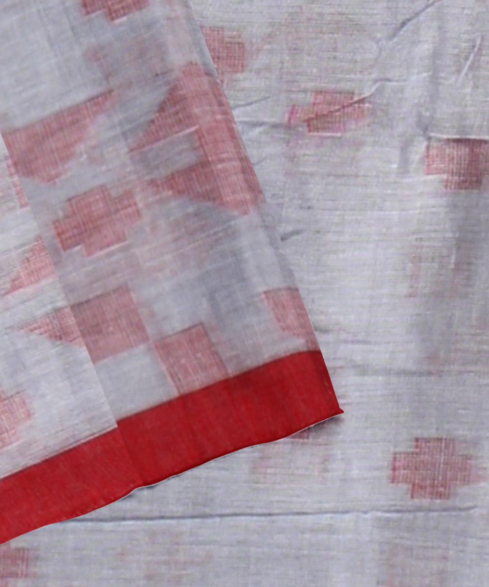 Grey red handloom cotton bengal saree