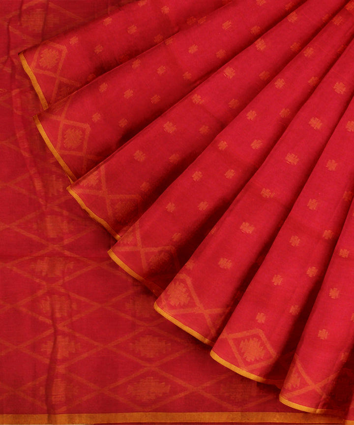 Red yellow handloom cotton bengal saree