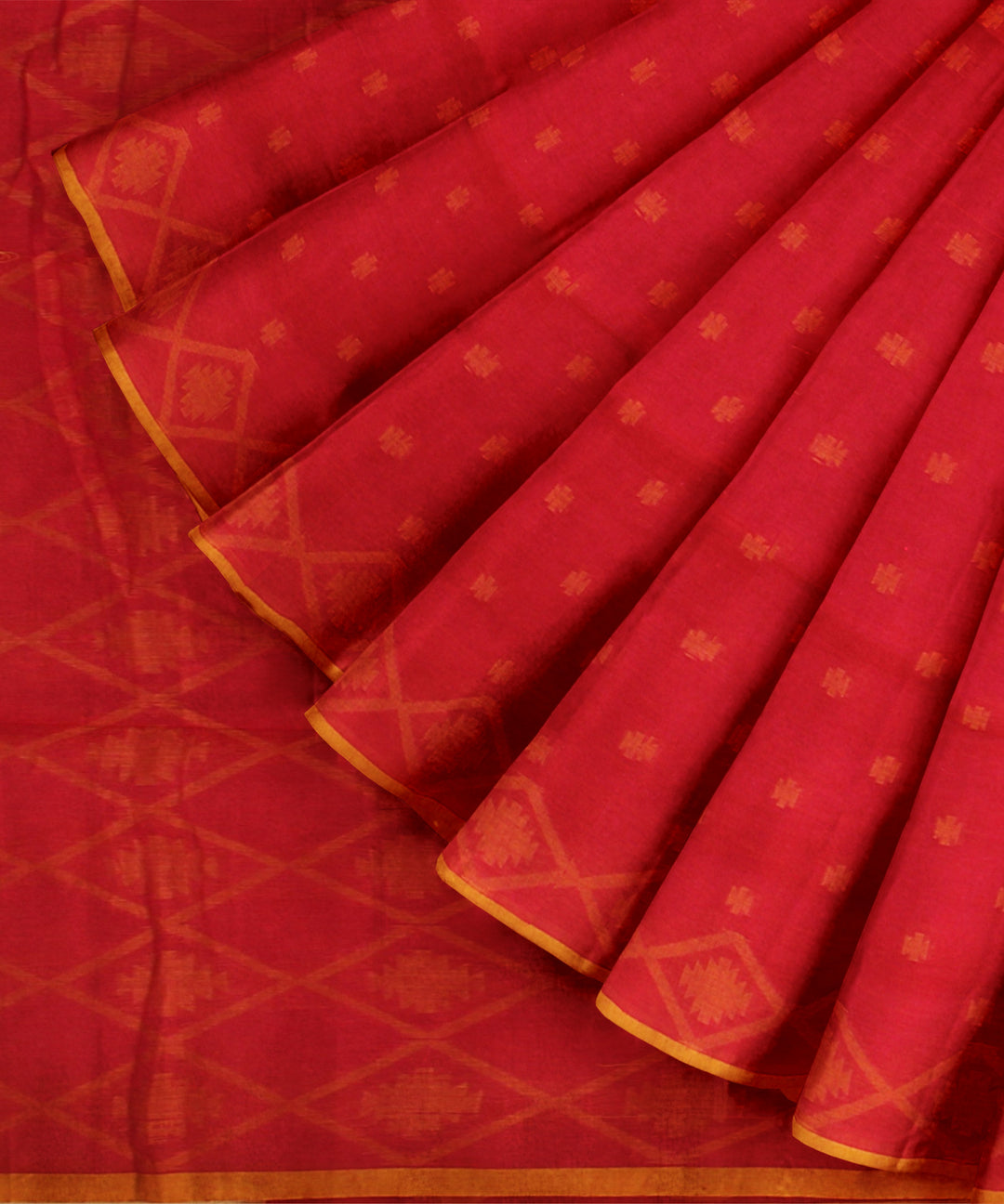 Red yellow handloom cotton bengal saree