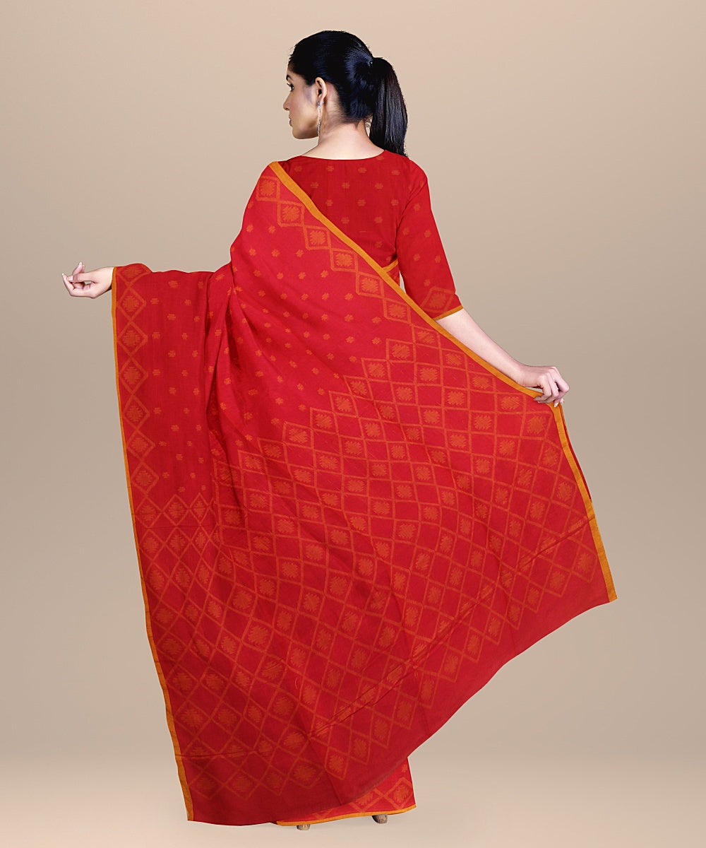 Red yellow handloom cotton bengal saree