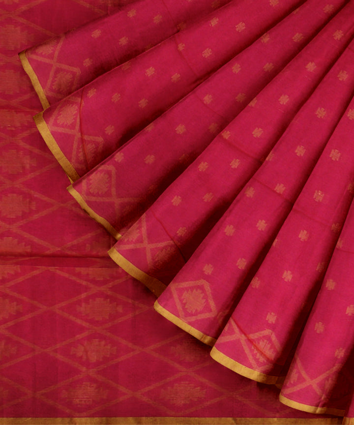 Pink yellow handloom cotton bengal saree