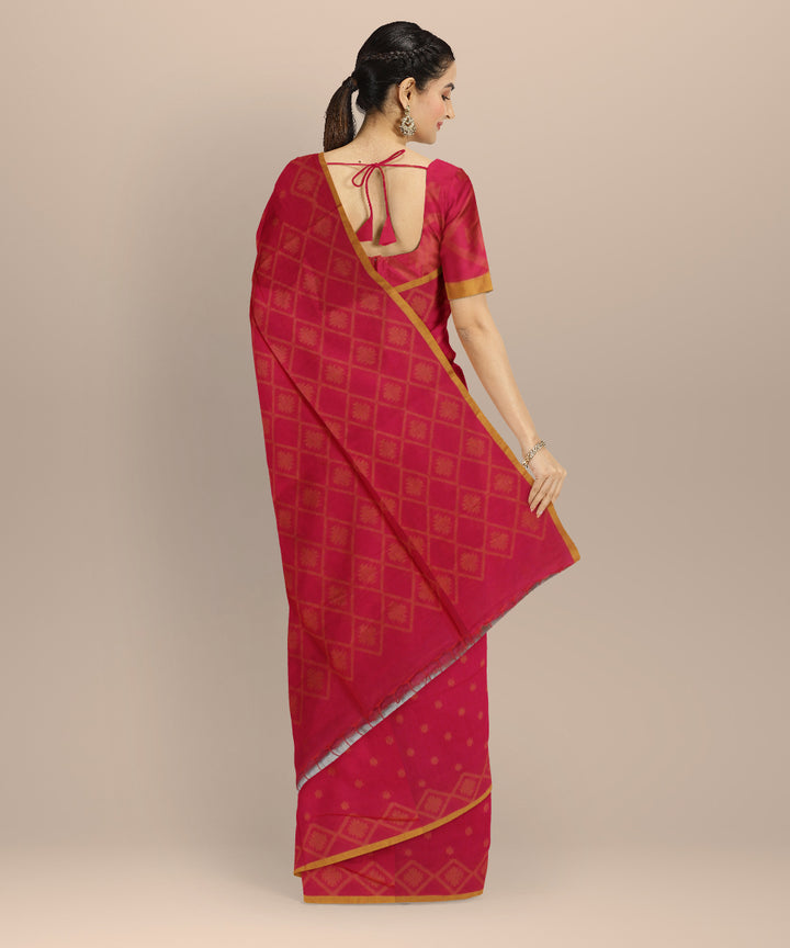 Pink yellow handloom cotton bengal saree