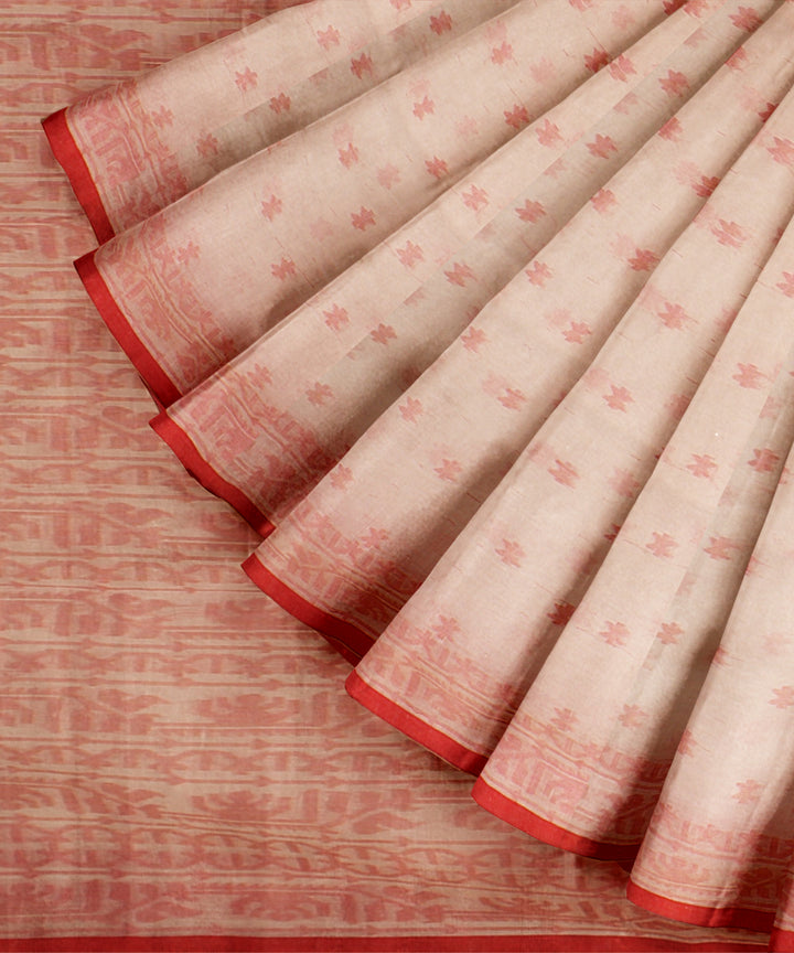 White red handloom cotton bengal saree