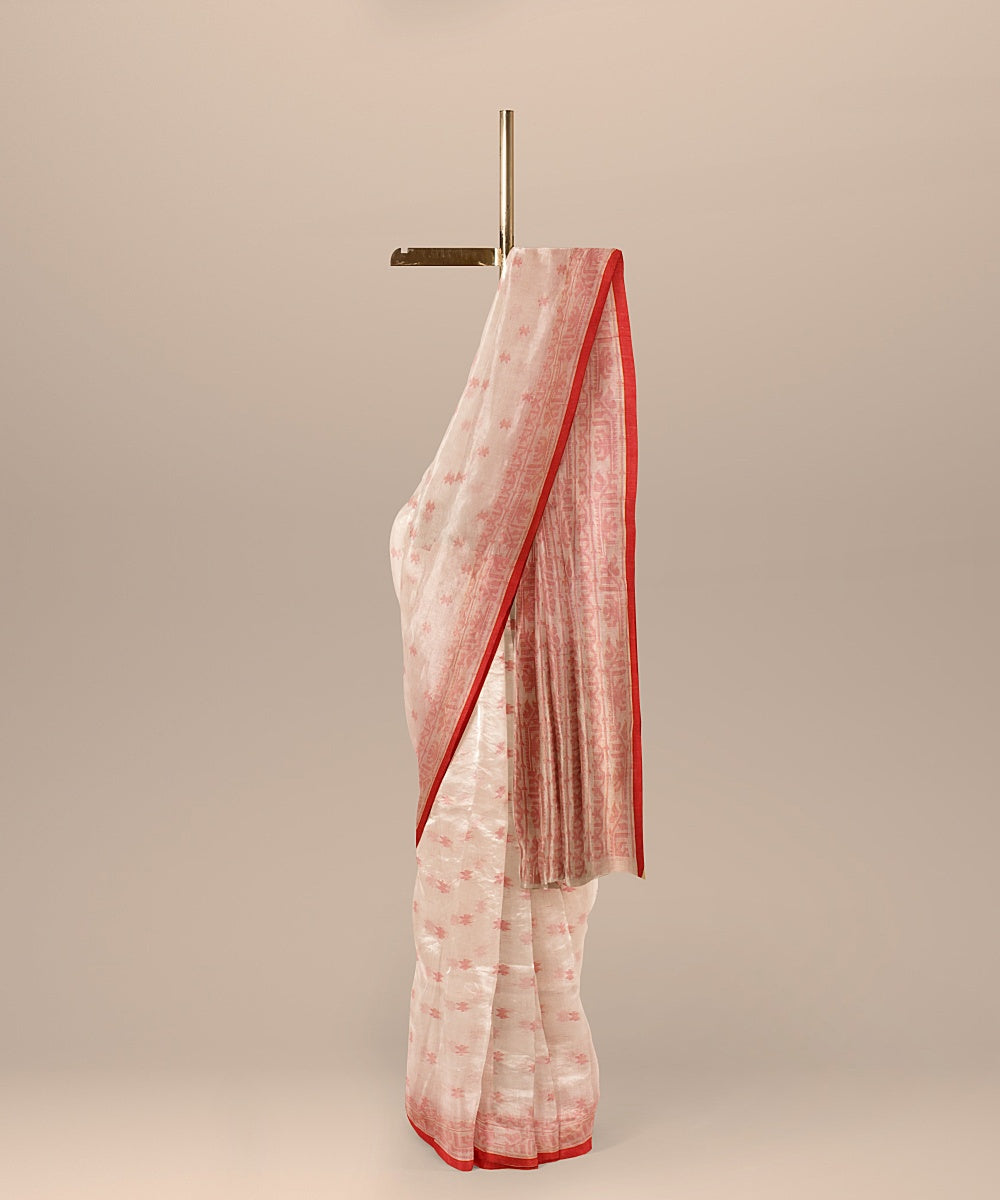 White red handloom cotton bengal saree