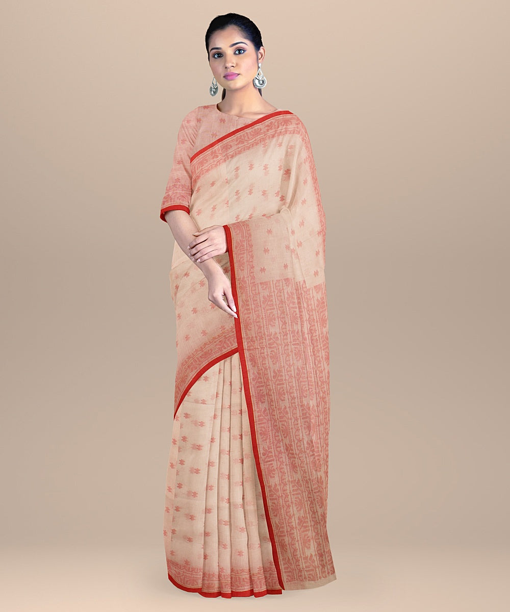 White red handloom cotton bengal saree