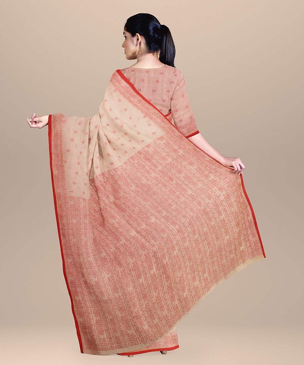 White red handloom cotton bengal saree