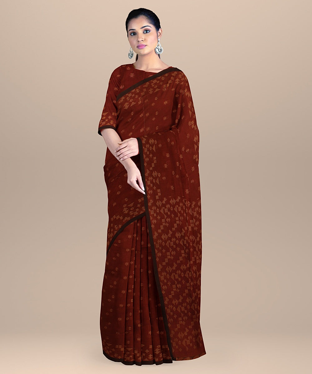 Dark brown coffee handloom cotton bengal saree