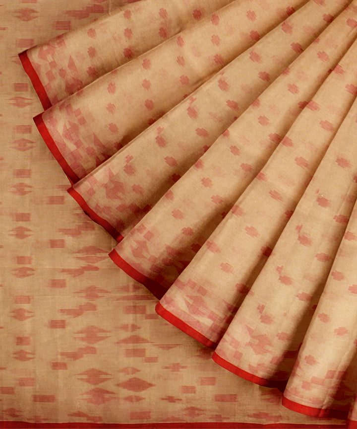 Beige red handloom cotton bengal saree