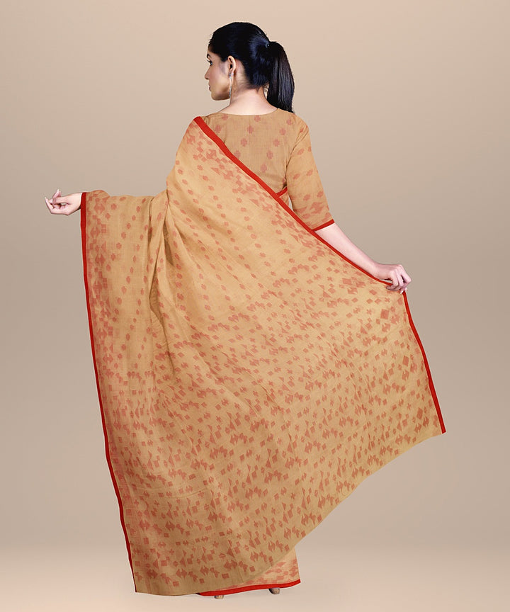 Beige red handloom cotton bengal saree