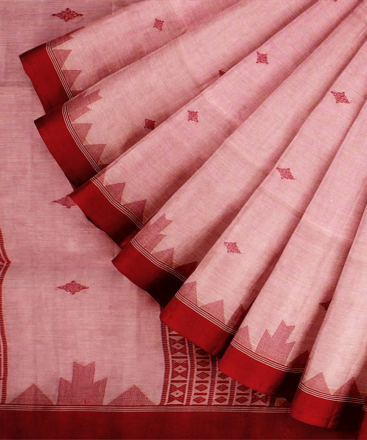 Pink red handloom cotton bengal saree