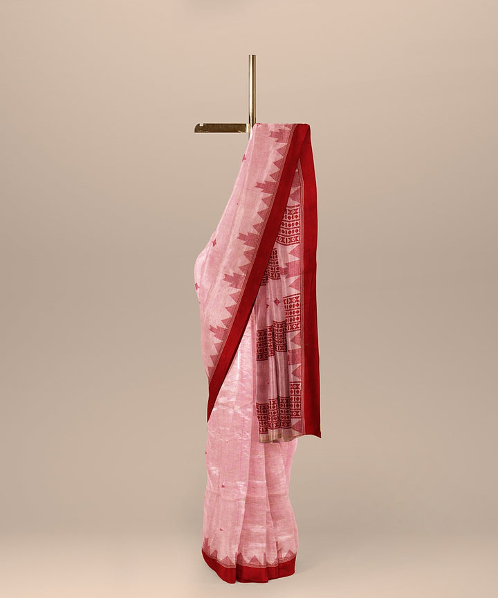 Pink red handloom cotton bengal saree