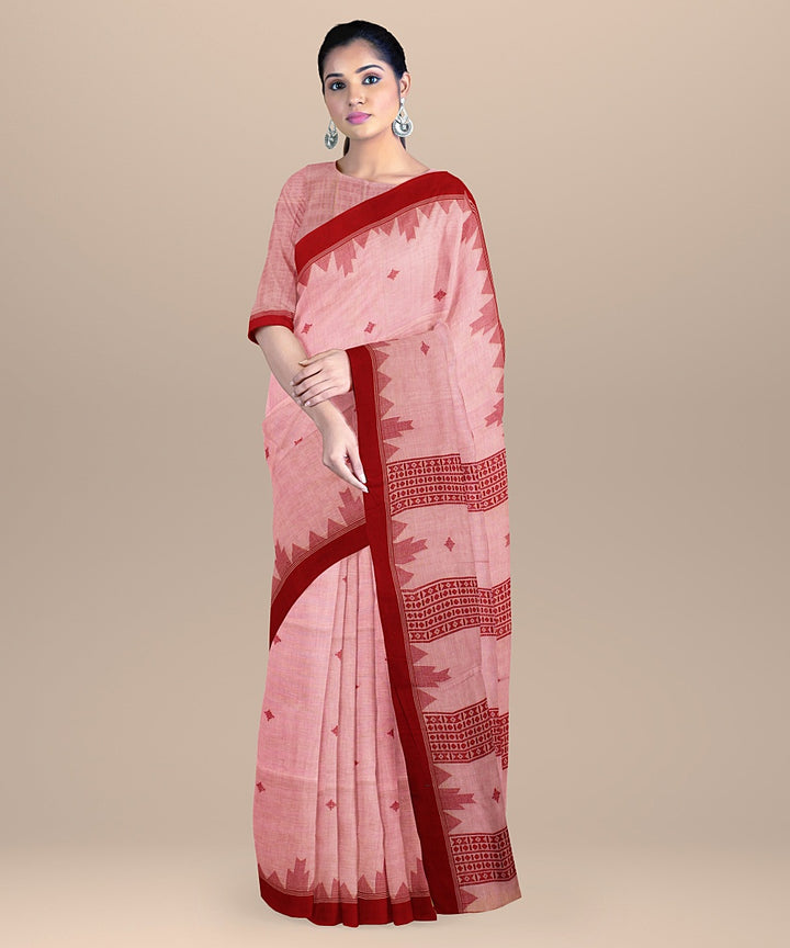 Pink red handloom cotton bengal saree