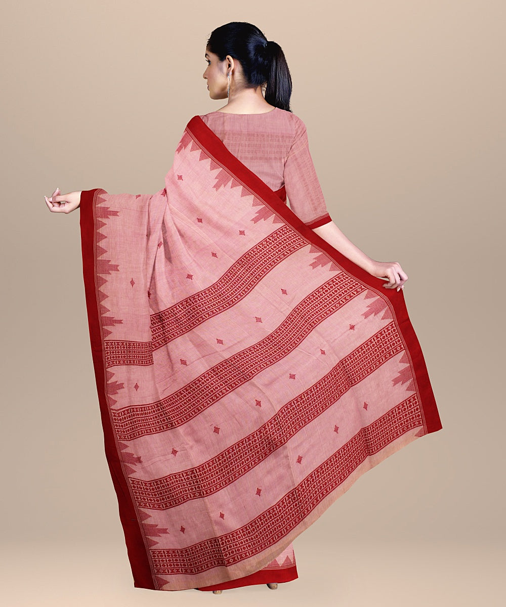 Pink red handloom cotton bengal saree