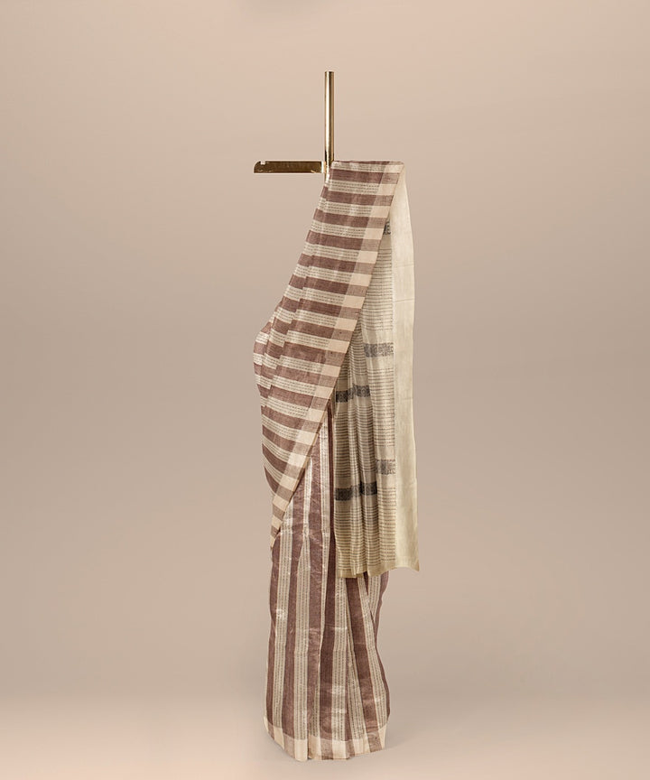 White brown handloom cotton bengal saree