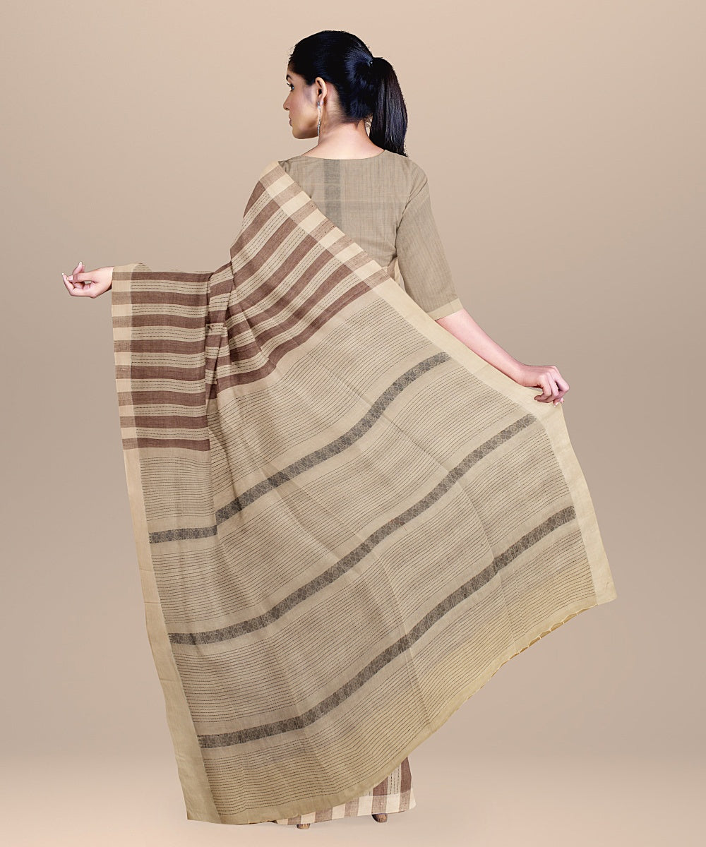 White brown handloom cotton bengal saree