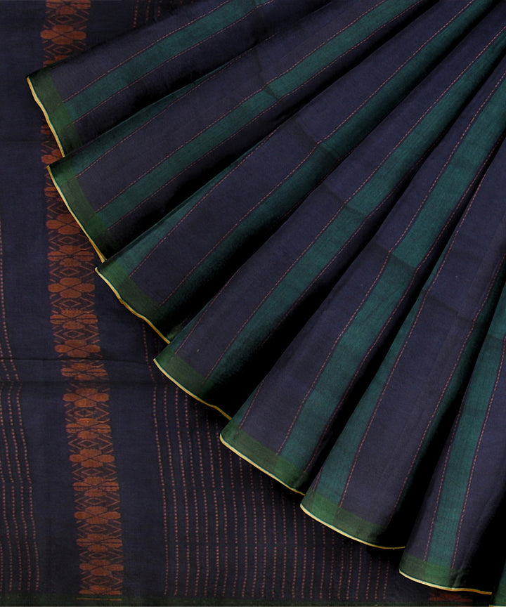 Navy blue yellow handloom cotton bengal saree