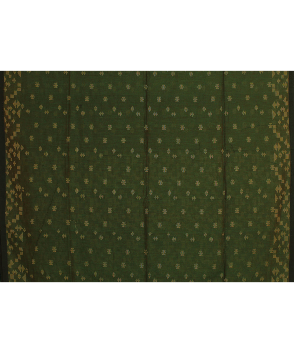 Dark green golden handloom cotton bengal saree