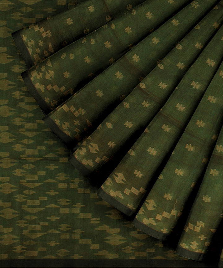 Dark green golden handloom cotton bengal saree
