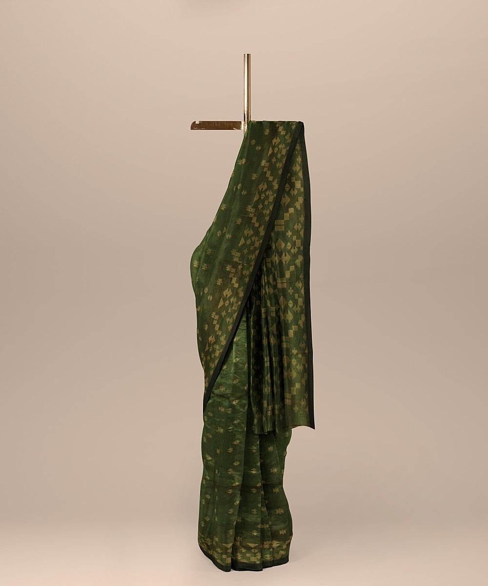 Dark green golden handloom cotton bengal saree