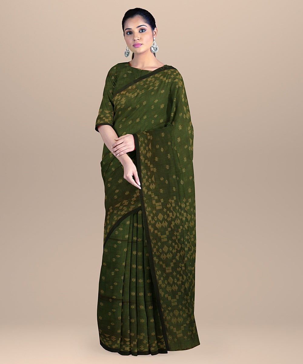 Dark green golden handloom cotton bengal saree