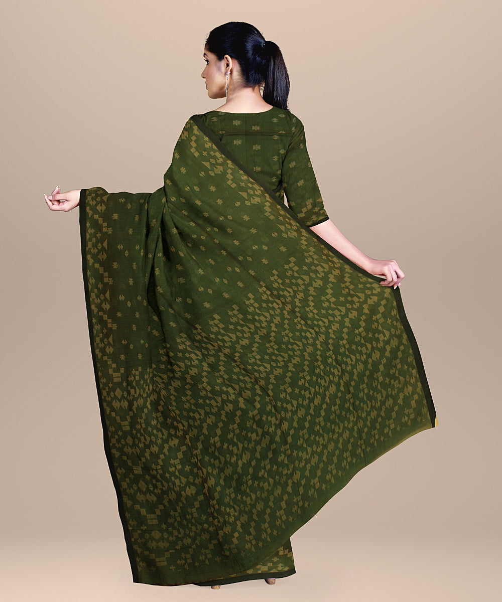 Dark green golden handloom cotton bengal saree