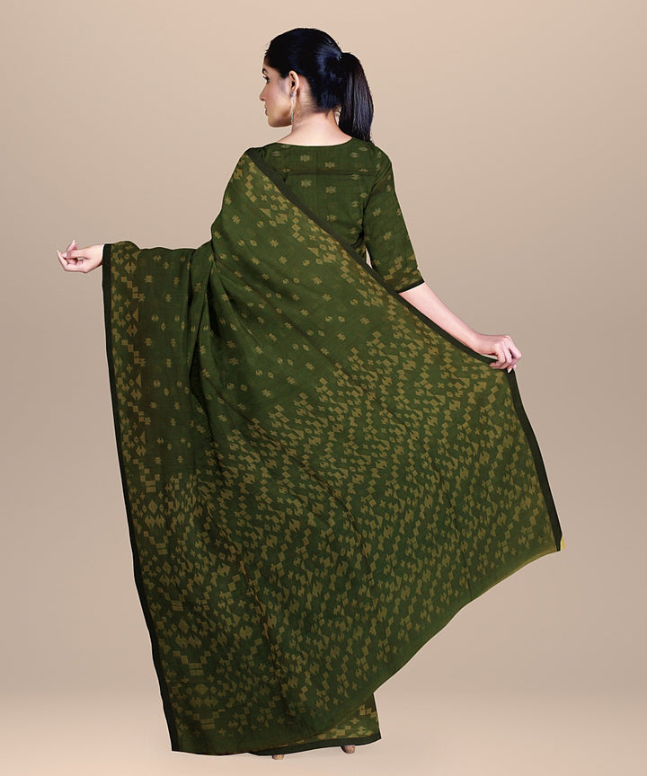 Dark green golden handloom cotton bengal saree