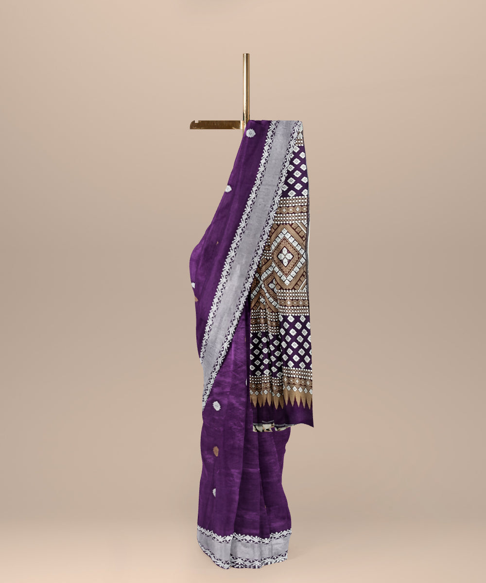 Purple grey handloom assam eri silk saree