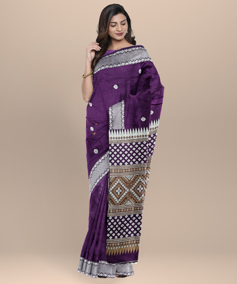 Purple grey handloom assam eri silk saree