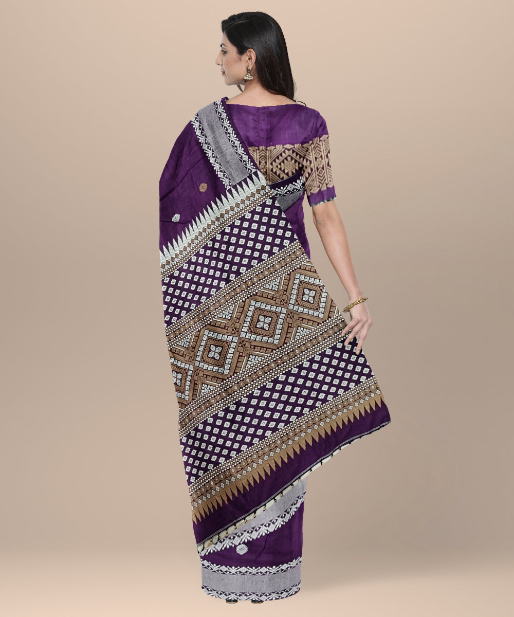 Purple grey handloom assam eri silk saree