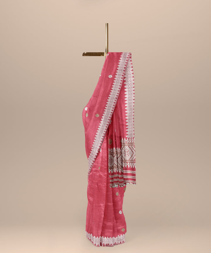 Pink grey handwoven assam eri silk saree