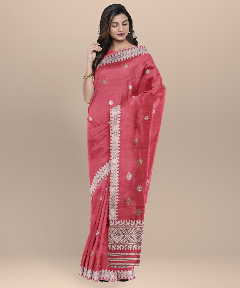 Pink grey handwoven assam eri silk saree