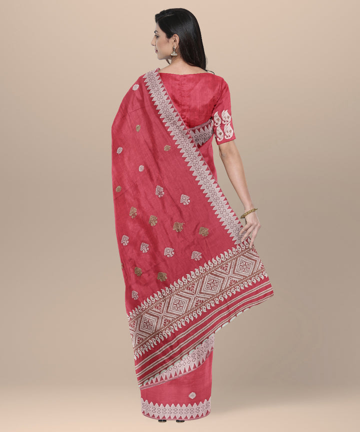 Pink grey handwoven assam eri silk saree