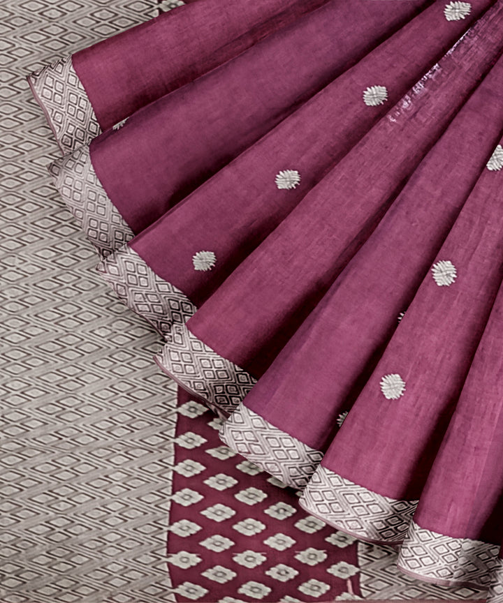 Purple grey handloom eri silk assam saree