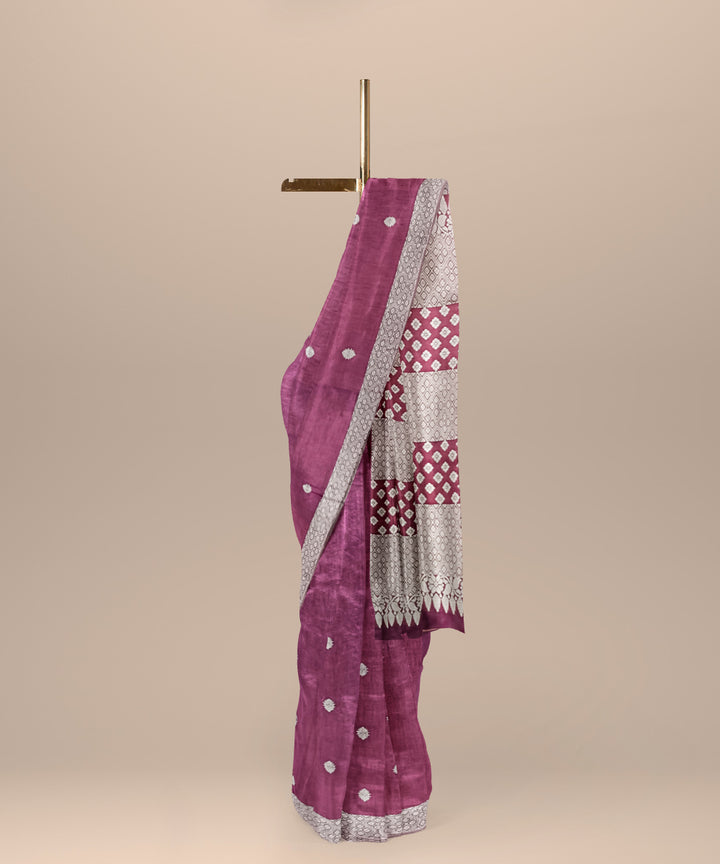 Purple grey handloom eri silk assam saree