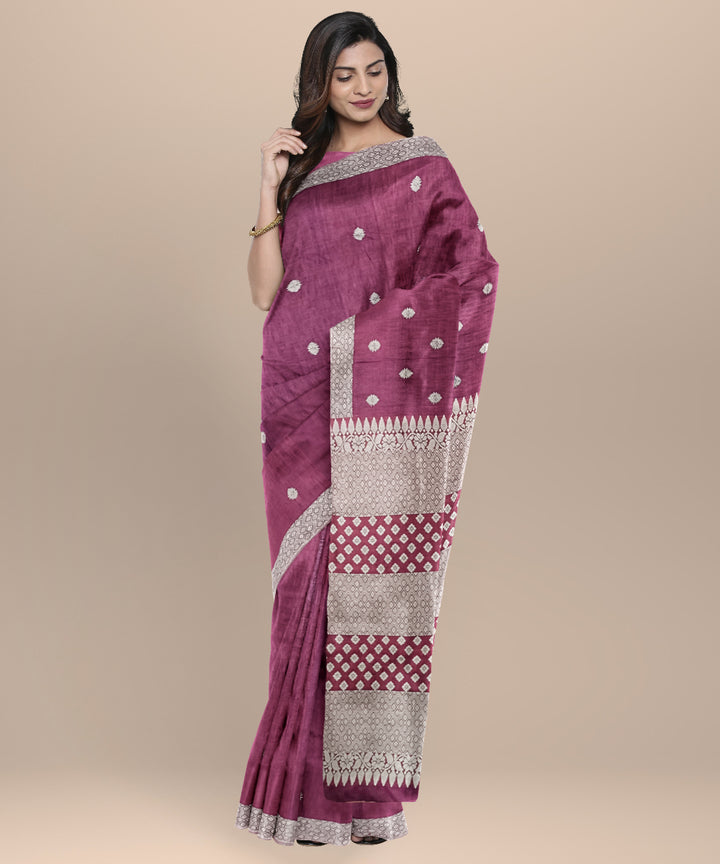 Purple grey handloom eri silk assam saree