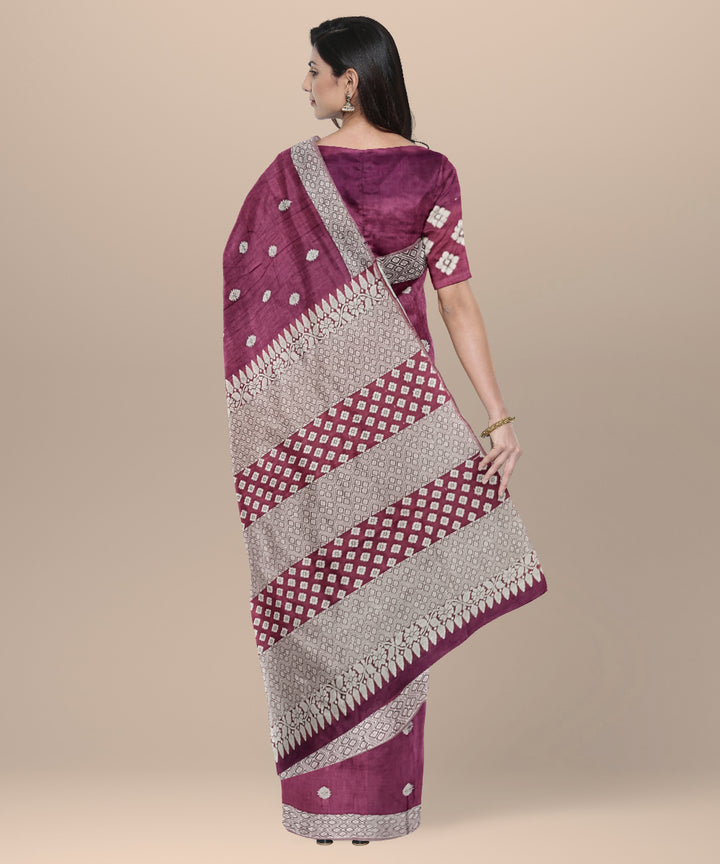 Purple grey handloom eri silk assam saree